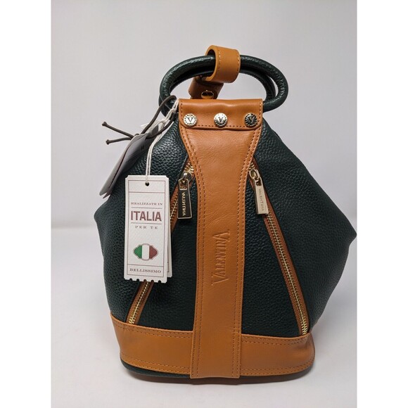 Valentina Sling Backpack Italian Leather Convertible Bag Hunter Green NWT